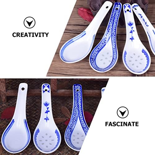 Upkoch 8pcs colher de sopa asiática em estilo chinês azul e branco colheres de porcelana para ramen macarrão pho pho wonton bolinhos