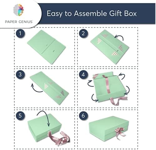 Papel Genius Pack de 2-Box de luxo-14x9.5x4,5 polegadas com 2 fitas de cetim | Caixas de presente para presentes | Caixas de presente