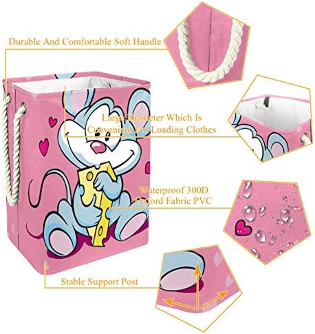 Deyya rosa fofo pequeno mouse padrão de lavanderia cesto cesto alto alto dobrável para crianças adultas meninos adolescentes meninas em quartos banheiro 19.3x11.8x15.9 em/49x30x40.5 cm