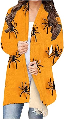 Mangas compridas femininas de Halloween Cat Pattern Cardigan Casual Casual Casual Sweater de malha de malha PLUS SIEL