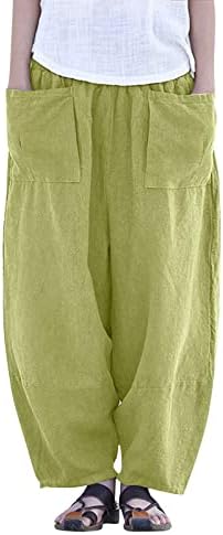 Ethkia Women Pant Suits Casual Spring e Summer Feminino Retro Retro Straight Pocket Plain Color Casual Pants Faixa