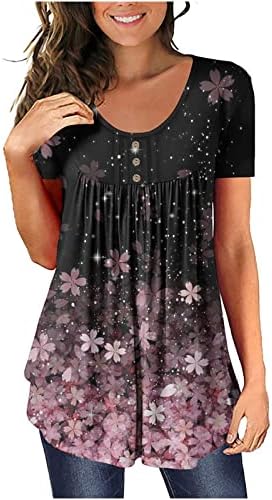 Senhoras de manga curta 2023 Boat Neck Cotton Button Down Up Top Shirt Summer Fall Floral Graphic Cirtle for Teen Girls