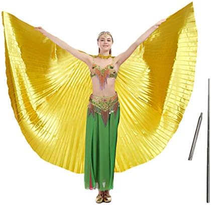 IMUCCI 14 CORES Belly Dance Wing com hastes - 360 graus Isis Angel Wings com palitos telescópicos portáteis para