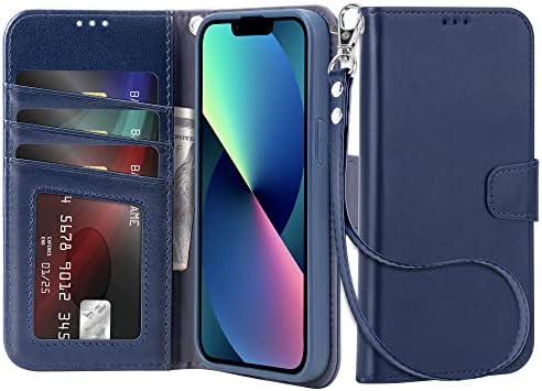 Lugege Compatível com o iPhone 13 Case Wallet Flip Folio Case [Kickstand] com titulares de cartão de bloqueio RFID [à prova
