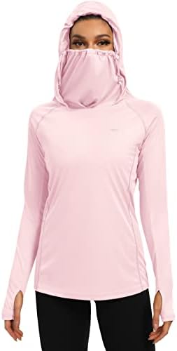 IUGA SPF Camisa Mulheres Sun Protection Clothing UPF 50+ Hoodie com capa de rosto UV caminhada camisa de manga comprida