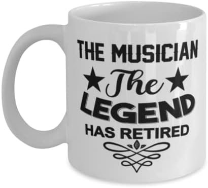 Caneca musical, a lenda se aposentou, idéias de presentes exclusivas para músicos, copo de chá de caneca de café branco