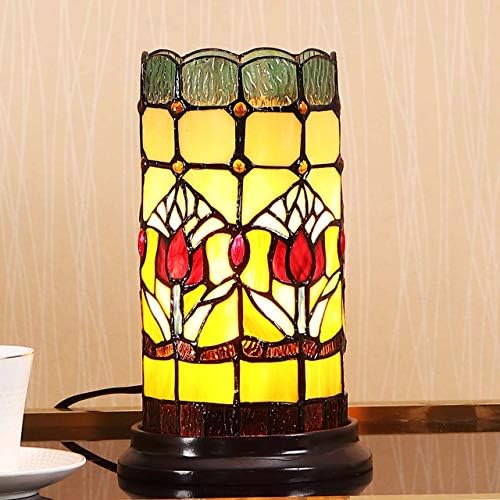 Bieye L10648 Tulip Flor Tiffany Estilo de vitral Mini Lâmpada de luminária de mesa com luminária de 5 polegadas larga para a cabeceira da sala de estar decoração da sala de estar, 10 polegadas de altura