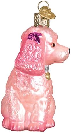 Coleção de cães do Velho Mundo Ornamentos de vidro de vidro para a árvore de Natal Poodle rosa