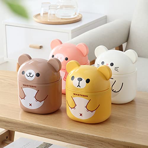 Lata de lixo de mini bancada com tampa, lata de lixo de mesa, lixo de lixo, decoração de quarto Big Ears Desktop Wastebasket para bancada, vaidade, escritório ou mesa de café - Amarelo