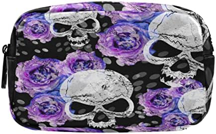 Flores de rosa Glraph Skulls góticos Caixa de lápis floral, bolsa de lápis de grande capacidade Zipper bolsa de cosméticos