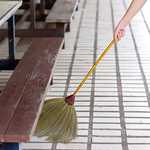 1 pedaço de vassoura de grama natural asiática com grama com bambu com manípulo de bambu feito à mão