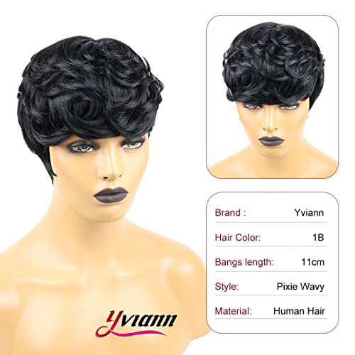 Yviann curto cabelo humano perucas para mulheres pixie percam