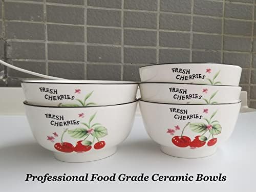 5 tigelas de cerâmica de embalagem com padrão de cerejeira, 4,64 x 2,36 tigelas de porcelana, salada tigelas tigelas