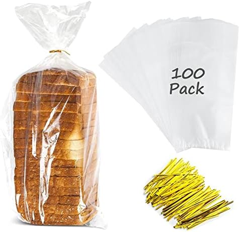 Sacos de pão grandes com gravatas, 8 x 4 x 18 , 100 pacote, limpeza, reutilizável, sacos de pão a granel para pão caseiro, sacos de