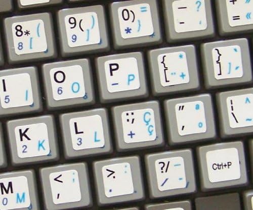 Etiquetas do teclado português em inglês em inglês no fundo branco