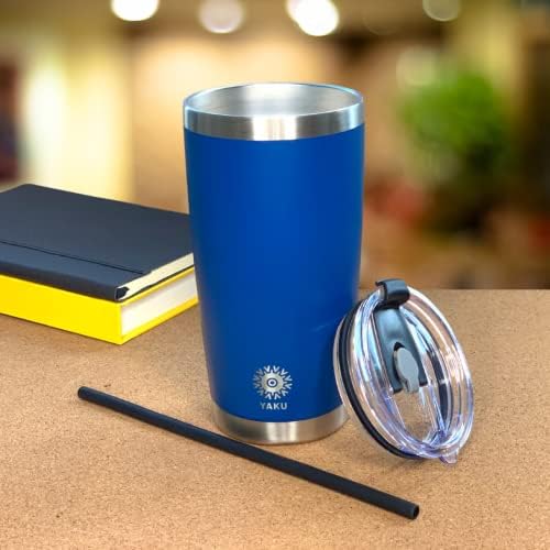 Yaku Isolado Tumbler com tampa e palha transparente, caneca de viagem de café, xícara reutilizável, 20 onças, azul marinho