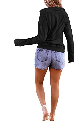 Pgands feminino de manga longa casual com zíper up moletom capuz de lapela lapso elegante tops de pulôver solto para leggings