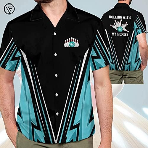 Camisas de boliche retrô de lasfour para homens, manga curta masculina para baixo camisa de boliche havaiana vintage,