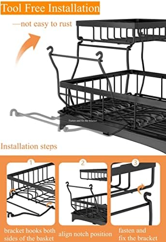 Rack de secagem de pratos com quadro de drenagem, pratos de duas camadas para balcão de cozinha, conjunto de esgotadores à prova de