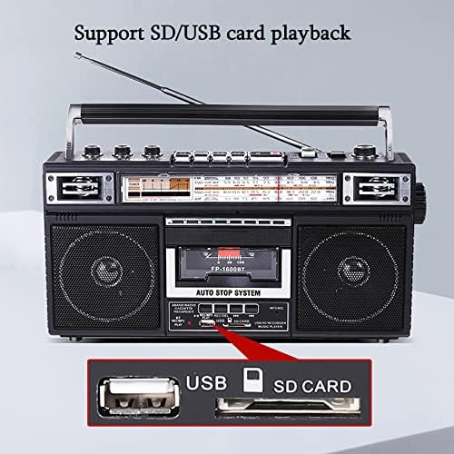Radio Cassette Player, gravador de cassetes, fita player, função de transcrição de suporte, cartão SD/USB, reprodução de Bluetooth,