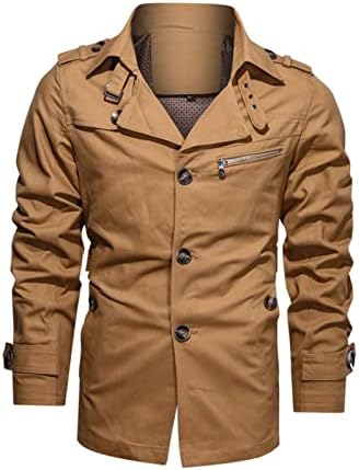 Masculino casaco de trincheira de peito de peito de lapela de lapela de lapela de lapela longa botão casual para baixo à prova