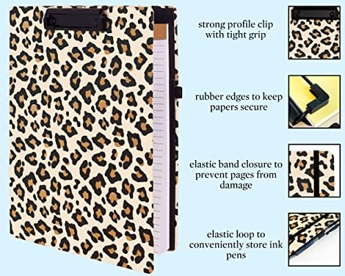 Steel Mill & Co Cute Folio de fólio com um bloco de notas reabastecíveis e bolso de armazenamento interior, padfolio para o trabalho, leopardo