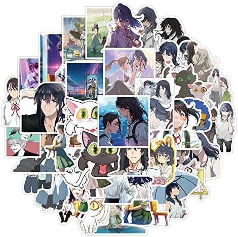 Adesivos de filmes de desenho animado Suzume 50pcs Adesores de anime de fantástica de fantástica Adesivos de garrafa de água