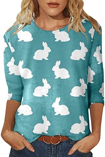 Camisas de Páscoa para mulheres fofas coelhos de coelho gráfico de impressão gráfica 3/4 Manga Casual Blush Summer