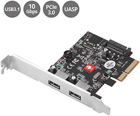 Siig USB 3.1 Card PCIE de 2 portas, PCIE 3.0 x4 a dois USB 3.1 Gen 2 Tipo-A, 10 Gbps e 5V/900mA por porta, UASP, proteção excessiva, ASMEDIA ASM3142 Chipset, suportes de perfil duplo Ju-P20912-S2