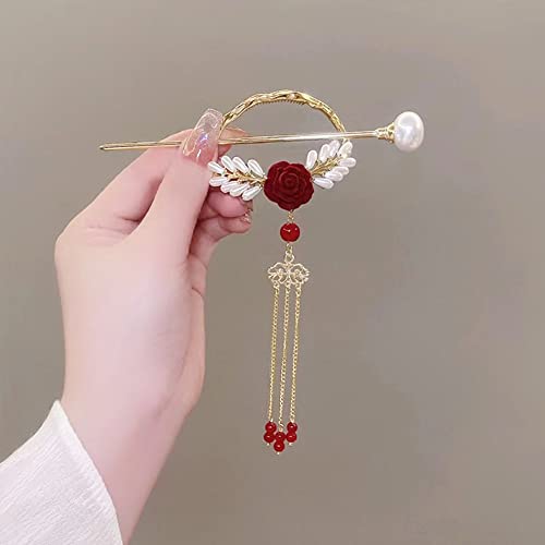 Kuuguu 2 PCs Metal Pearl Rose Hairpin Tassel Pingente Clipes de cabelo, lírio do vale do vale da borla, gancho de cabelo