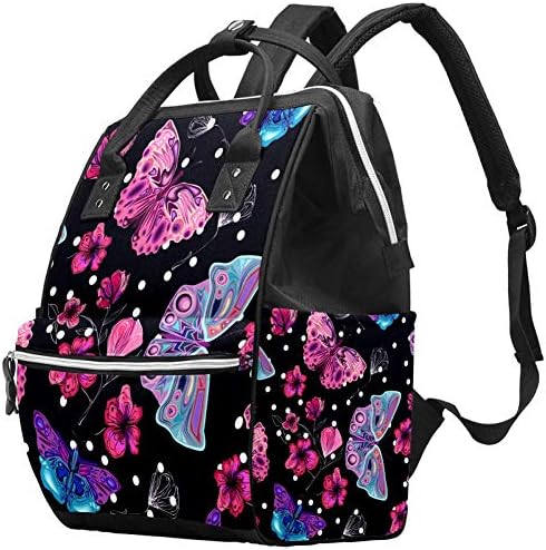 Flor das borboletas rosa Borda de estampa escura Bolsas de bolsas de mochila Mummy Backpack Saco de enfermagem para