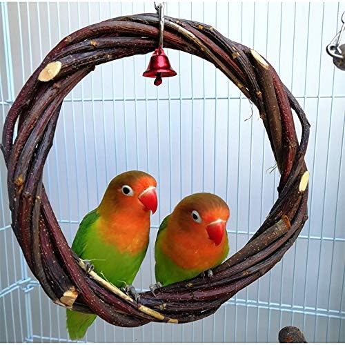 Alfyng 6 Pack Bird Parrot Mastigando brinquedos de balanço, pássaros pendurados no sino, papagaio, gaiola de madeira significa