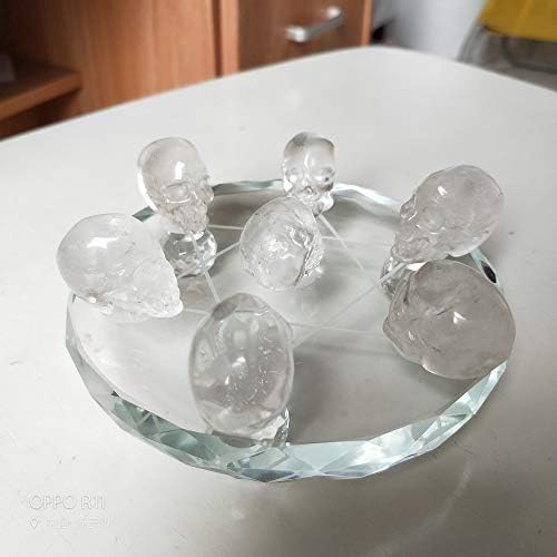 Feng Shui Grupo de 7 estrelas Obsidiano Crânio de cristal com um suporte de cristal transparente para uso em casa ou no escritório