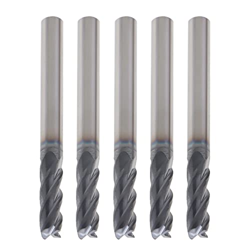 FindMall 5pcs 4 flauta 3/16 polegadas x 5/8 polegadas Helix Carbide End Mill com ajuste revestido com Tialn para corte de