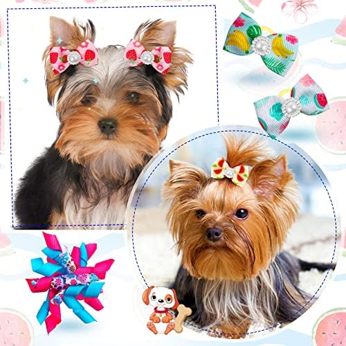 Mtlee 50 pcs cabelos de cachorro arcos de cão de primavera arcos de cão de verão com elástico de borracha frutas frutas yorkie gato gato borboleta topknot shinestone pérola garota acessórios fofos