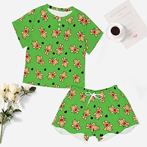 Pijamas de 2 peças bonitas Hippos Set Botton Down Shorp Sleeve Sleepwear com calças de loungewear para mulheres