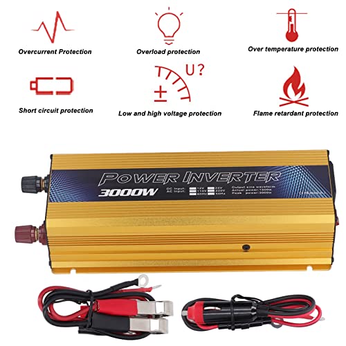 Inversor de energia, conversor de onda senoidal de alumínio USB com 80% de eficiência de conversão, incorporada ao ventilador de resfriamento, com 6 tipos de funções de proteção