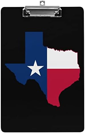 Mapa de bandeira do Texas acrílico em placas de clipe portátil com placa de clipe de metal de baixo perfil para escritório em casa