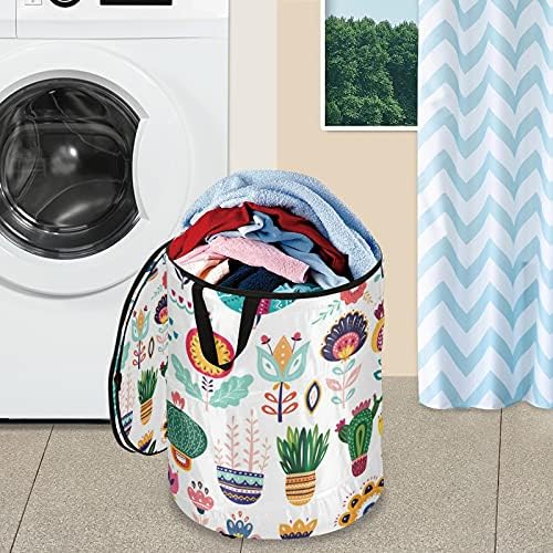 Cute Lhama Pop Up Up Laundry Horse com tampa de zíper cesta de roupa dobrável com alças Organizador de roupas de cesto de armazenamento