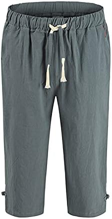 Calças de linho de algodão de algodão Capri de verão calças folgadas de harém de cordão de yoga praia de ioga casual home corredor