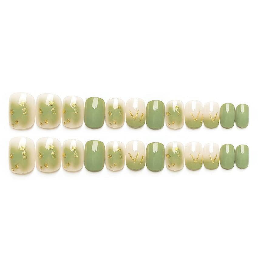 Diduikalor Pressione as unhas cola verde curta em unhas curtas com desenhos de glitter cola de capa total brilhante nas unhas