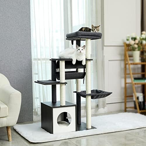 N/A Cat Tree Wooden Multi-Level Scraper Tower Tower Nest Cat Frame Condomínios Condomínios Ancontros Bolas