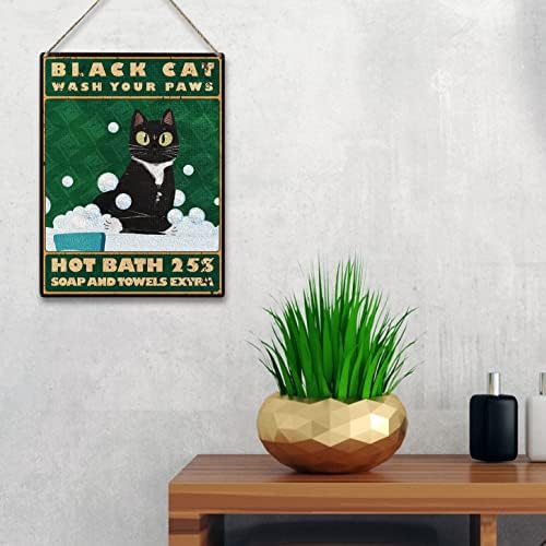Black Cat Lave suas patas de banho quente sinal de madeira placa de madeira parede pendurada no banheiro retrô sinal de cotação para