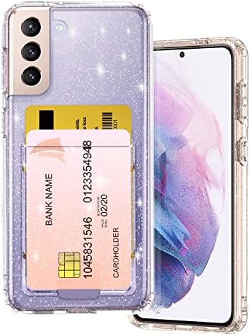 Petocase para Galaxy S21 Plus 5G Caixa de carteira, slot para suporte de cartão Plus Bling Slim Fino Clear Clear flexível TPU
