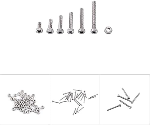 250pcs M2 Soquete HEX M2 parafusos parafusos com porcas hexágicas Vários A2 Aço inoxidável em máquinas Reparação