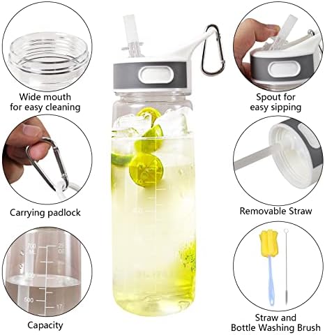 Garrafa de água da Joy Garrafada, 800 ml transparente de 27 onças de água com palha, Sports Water Bottle Tritan Vaksoone BPA