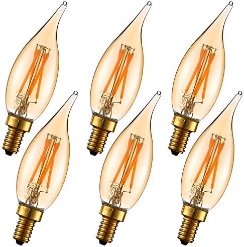 LiteHistory Dimmable 4W 2200K Amber CA10 LED Bulbo E12 Candelabra LED 250lm 40W Dica de chama 6pack