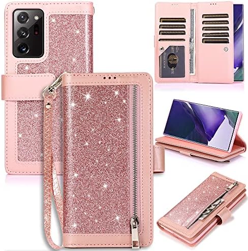 Caixa da carteira Kudex para o Galaxy Note 20 Ultra, Glitter Bling Flip Folio Leather protetora Magnetic Stand Zipper Burse Tampa