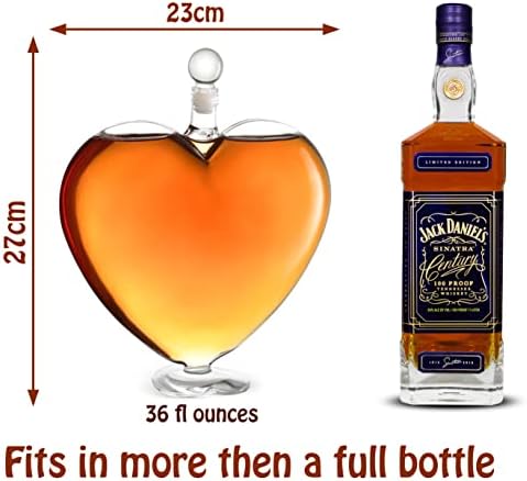 The Diamond Glassware Heart Decanter - Popeler de bebida para bourbon, uísque, vodka, conhaque, conhaque - recipiente clara