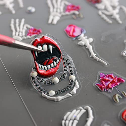 TailAIMEI 5D Halloween Scream Nail Art Adesivos, 5D requintados decalques de unhas sangrentas em relevo, decoração de unhas